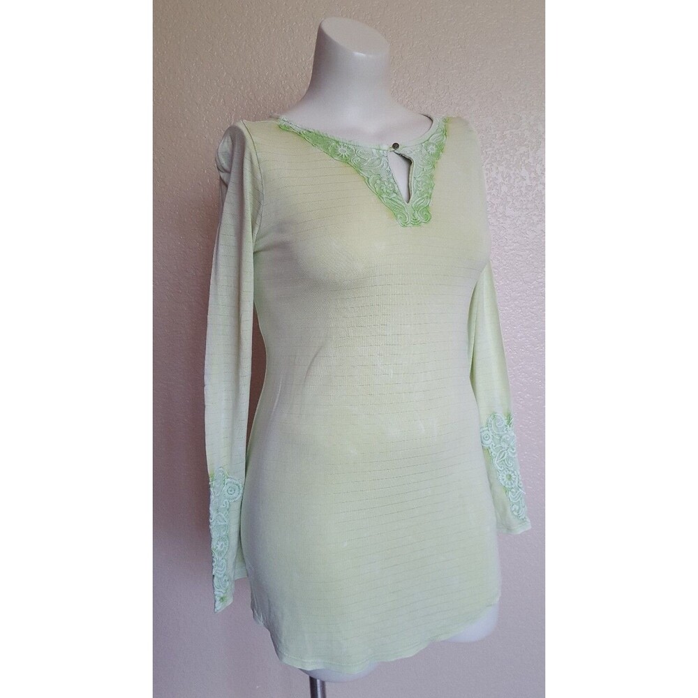 Soft Surroundings Embroidered Striped Knit Long Sleeve Tunic Top S Green New